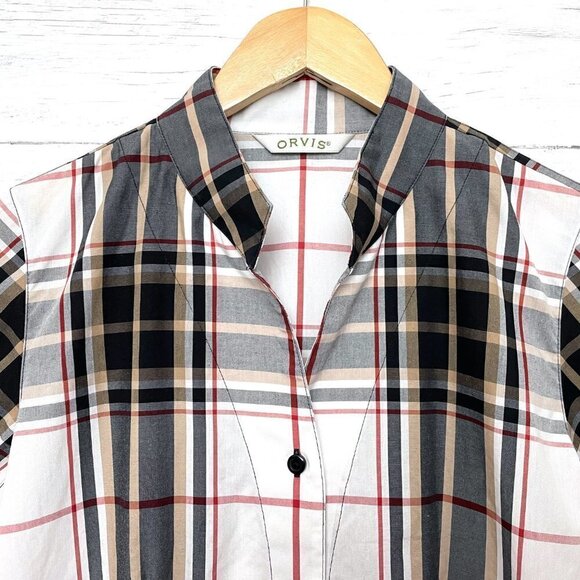 Orvis Women's Classic Black Tan Red Plaid Shirt Button Front Long Sleeve size 6 - Picture 3 of 10